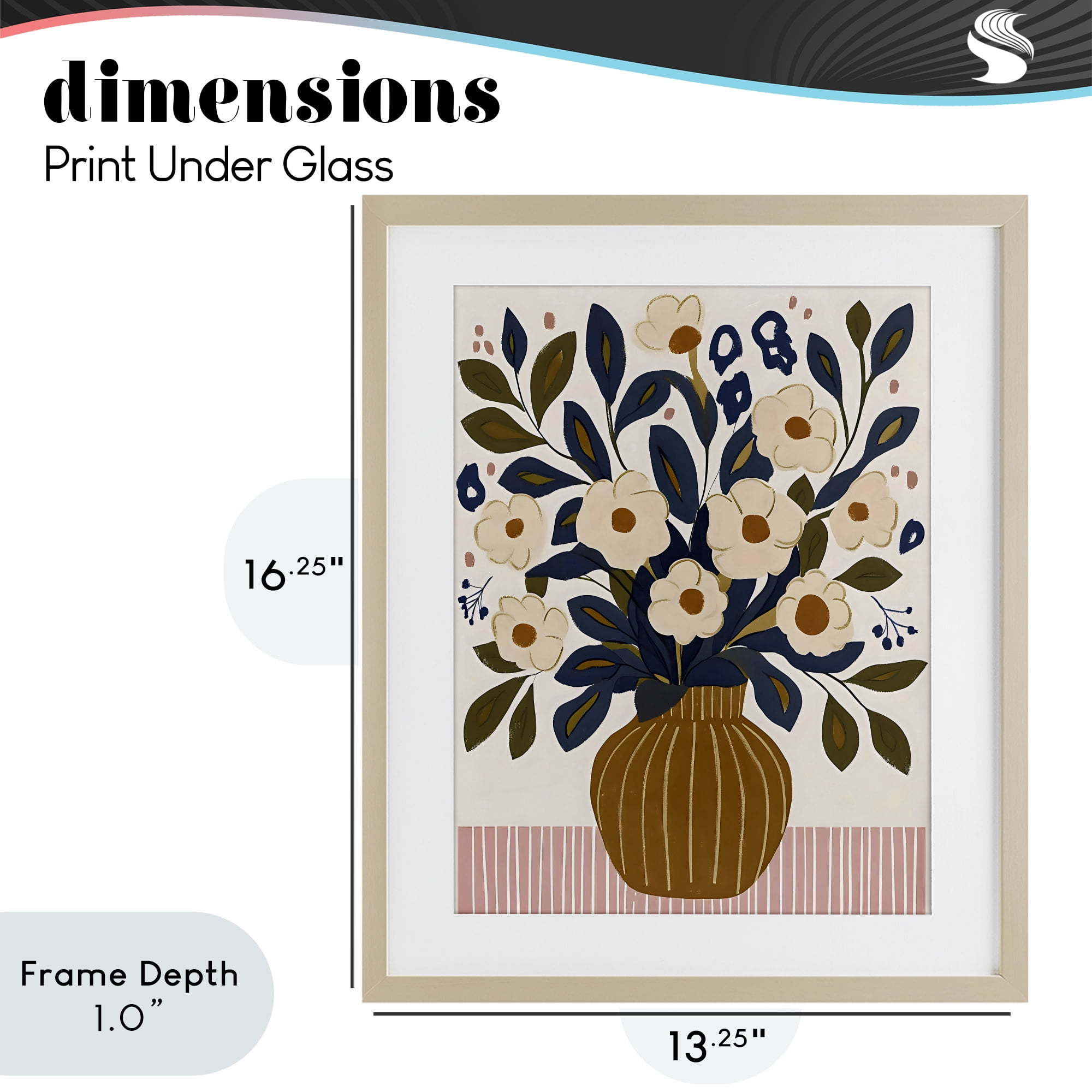 Stupell Industries Boho Floral Vase with Stripes Birch Framed Print Under Glass, design by Creative Studio