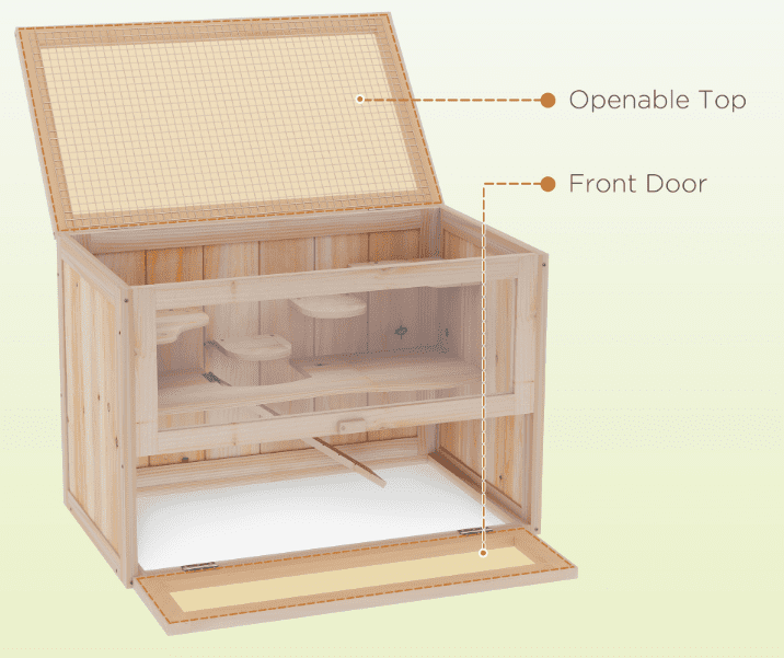 Hamster Cage 2 Level, Mice & Rat Habitat, Guinea Pig House - Wood Small Animal Cage w/Open Top, Front Door, Shelf & Ladder, Natural Finish