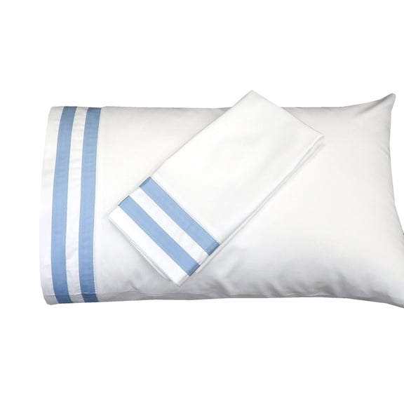 Sheetsnthings 100% Cotton 608 Thread Count Blue Banded Pillowcases (King Size, 20x40 Inches) Soft & Luxury Set of 2 Pillow Covers -Made in USA
