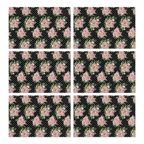 Pioneer Flower Floral Print Pattern Summer Placemats Table Placemats Set Of 6-Linen Kitchen Washable Placemats Table Mats 12x18 Inch Non-Slip Heat Resistant