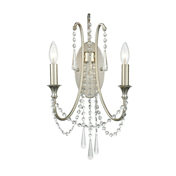 ARC-1902-SA-CL-MWP Crystorama Lighting Arcadia - 2 Light Wall Mount-Antique Silver Finish-Hand Cut Crystal Type
