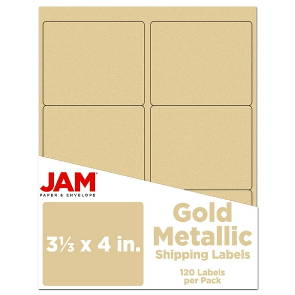 JAM Paper Shipping Address Labels, Large, 3 1/3 x 4, Metallic Gold, 120/Pack