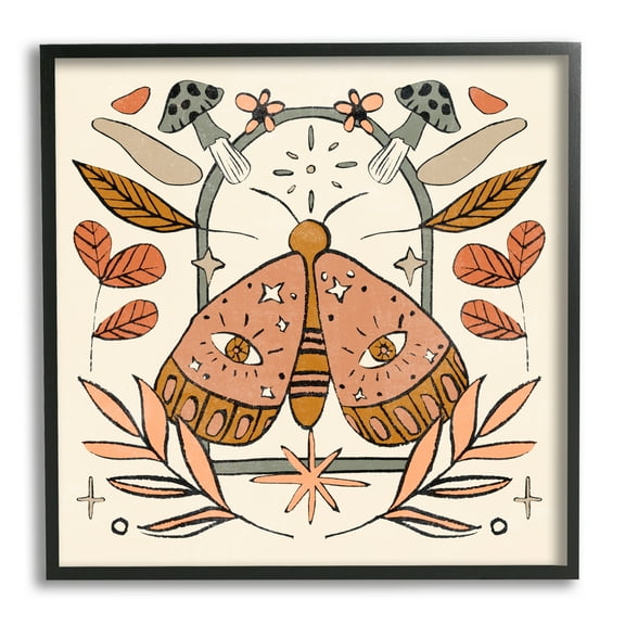 Stupell Industries Cottagecore Moth & Mushrooms Animals & Insects Painting Black Framed Art Print Wall Art, 12 x 12