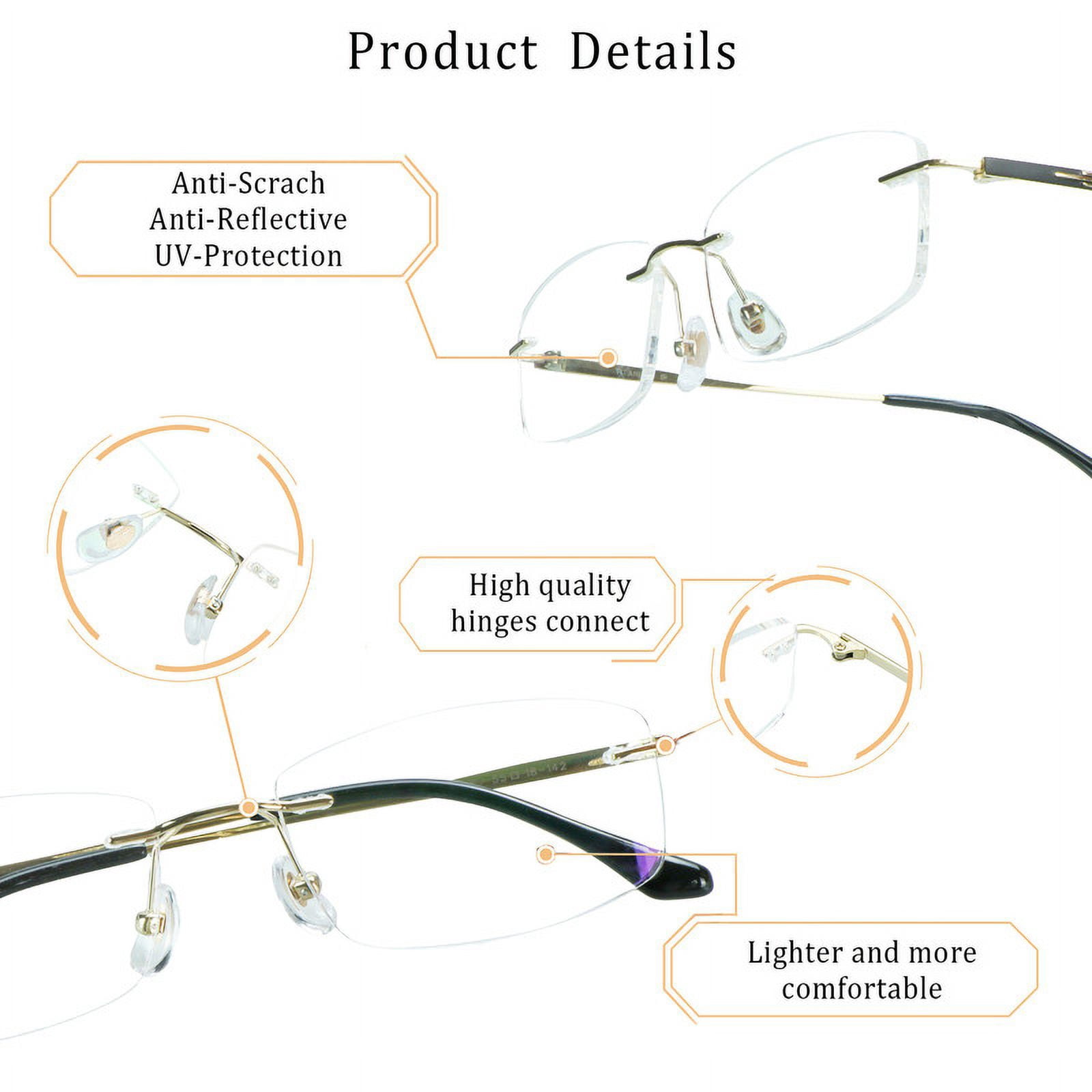 LifeArt Pure Titanium Frame Glasses/Blue Light Blocking Reading Glasses, Reduce Eyestrain, Stylish for Men and Women(Gold,+2.50 Magnification)