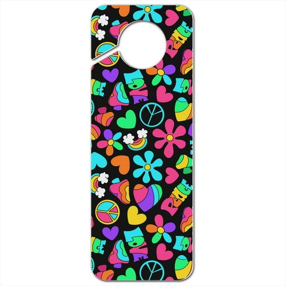 Groovy Hippie Peace and Love Pattern Plastic Door Knob Hanger Sign