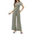 thumbnail image 2 of Sakmal Work Casual Jumpsuits for Women Dressy Gray Short Sleeve High Waisted Overalls Full Solid Wide Leg Crew Neck Pants, 2 of 7