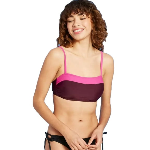 Kona Sol Women's Colorblock Bandeau Bikini Top - Burgundy - (Large)