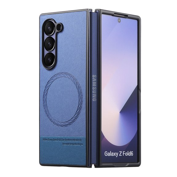 Designed for Samsung Galaxy Z Fold 7 Phone Case,Compatible with Mag-safe,Anti-Scratch PU Leather Fabric Back,Shockproof Rugged Anti-fall Anti-Fingerprint Ultra Slim Phone Case,Blue