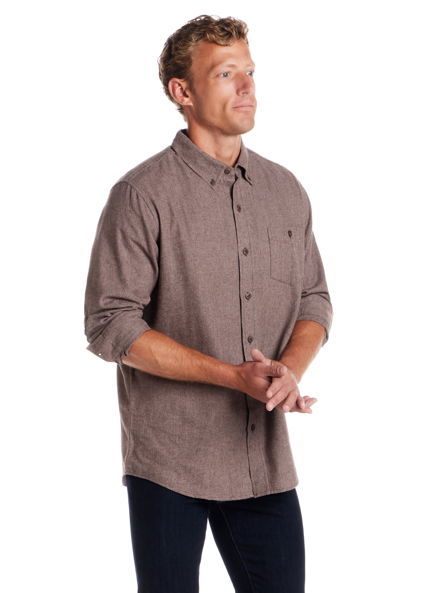 Frontier Threads Men's Long Sleeve Button Down Solid Flannel