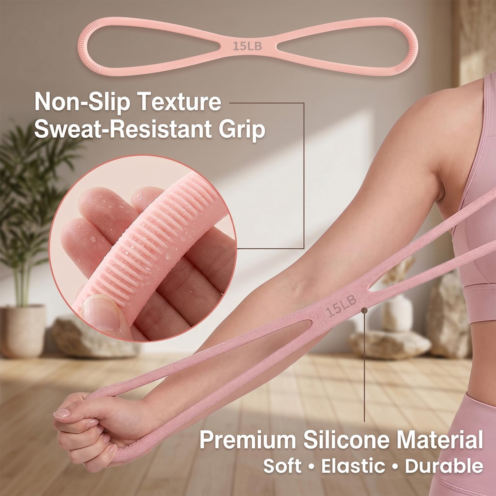 8-Shaped Silicone Resistance Band with Massage Grip, Elastic Durable Silicone Material,Keep Figure for Home Workout