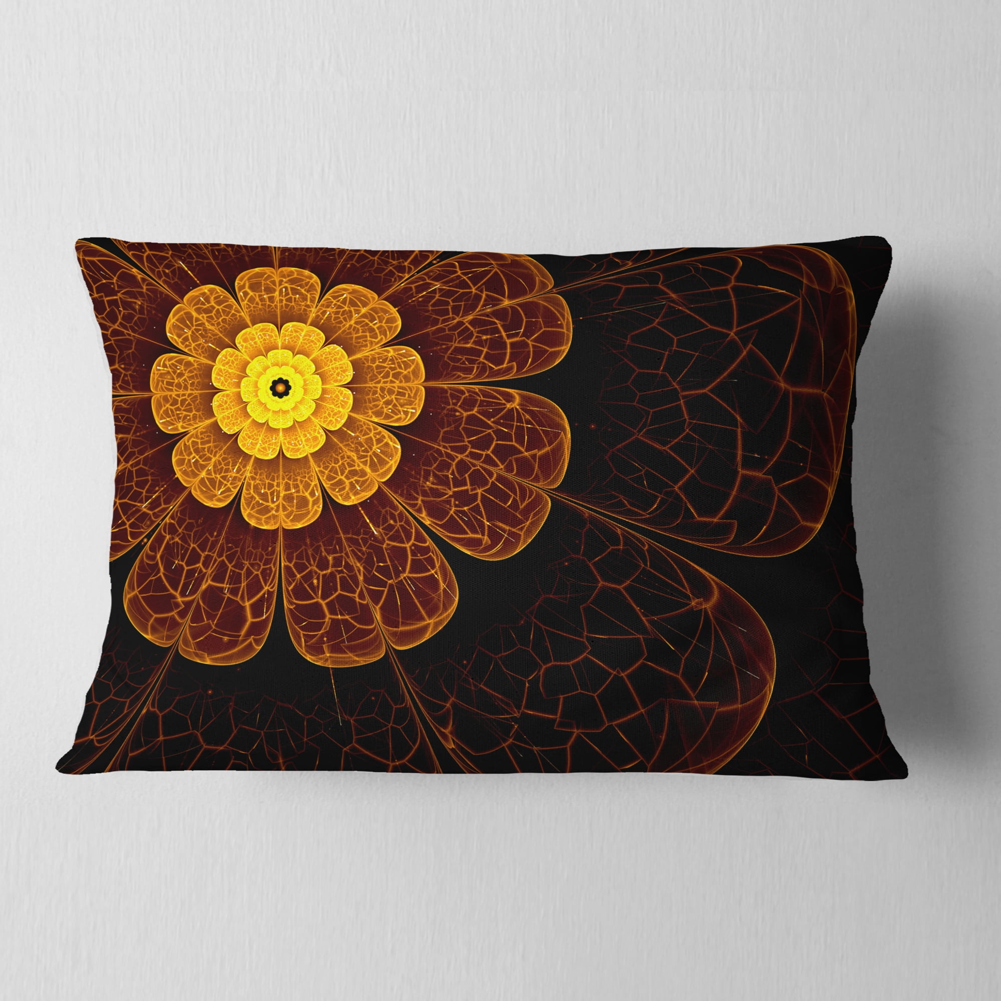Designart Symmetrical Orange Fractal Flower - Floral Throw Pillow - 12x20