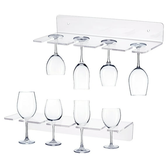 2 Pack Acrylic Wine Glass Holders Wall Mounted Clear Wine Glasses Display Rack Champagne Wall Holder Under Cabinet Wine Glass Storage