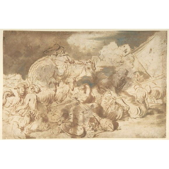 Animals and Figures before the Ark Poster Print by Circle of Giovanni Benedetto Castiglione (Il Grechetto) (Italian, Genoa 1609 �1664 Mantua) (18 x 24)