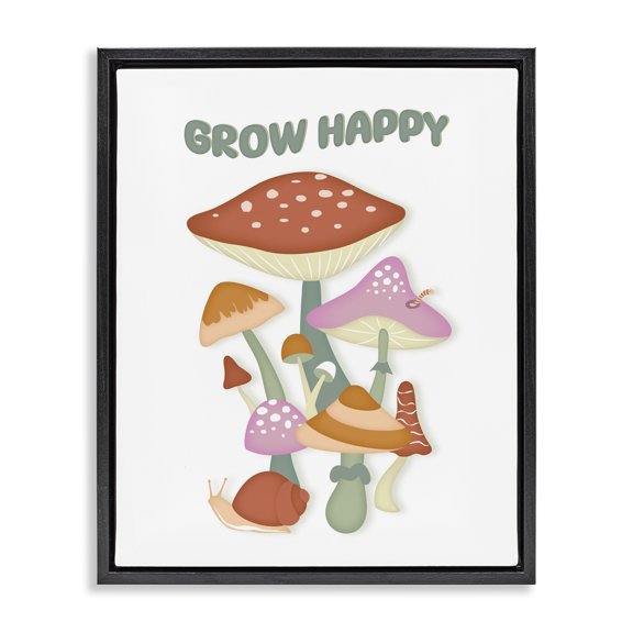 Stupell Industries Eclectic Grow Happy Retro Mushrooms Black Floating Frame Canvas Art, 17 x 21, by Martina Pavlova