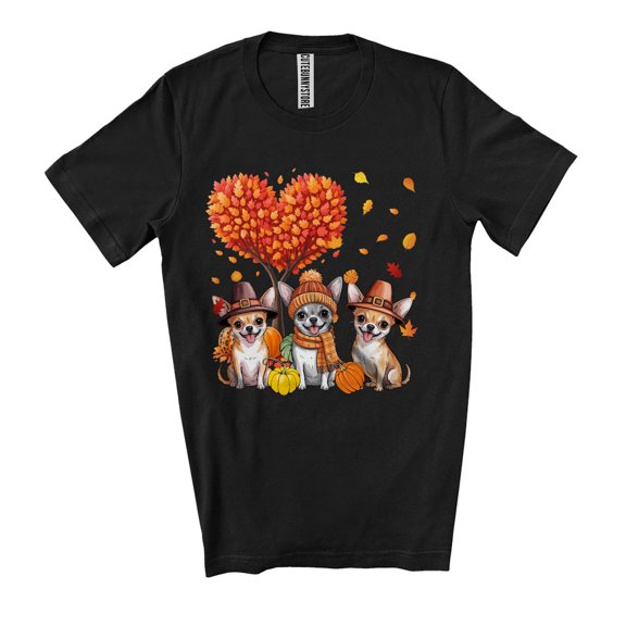 Heart Fall Tree Three Chihuahua; Adorable Thanksgiving Autumn Leaves Chihuahua Owner; Family Unisex T-Shirt