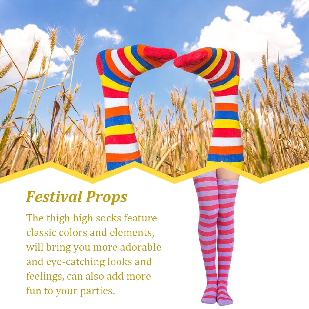 3 Pares De Medias De Lunares Coloridas – Accesorios Divertidos Para Fiestas Y Disfraces – Calcetines Largos Elásticos De Poliéster Para Actuaciones Y Cosplay – Amarillo, Blanco, Azul Y Naranja