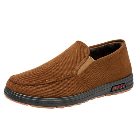 

KmaiSchai Men S Shoe Fashion Autumn And Winter Men Casual Shoes Flat Non Slip Canvas Upper Round Toe Solid Color Slip On Plush Warm And Comfortable Size 9 Christmas Gifts For Men