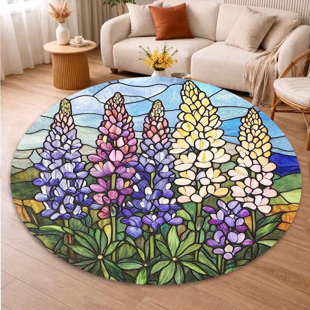 Round Area Rug, Lupine Non-Slip Floor Mat, Soft Washable Carpet for Living Room Bedroom Decor 24 Inch