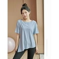 thumbnail image 3 of Gym Sports Tops Women's Yoga Clothing Running Loose Slim Quick Dry Training Short Sleeve Thin Tops Fitness Tops Fall Gym Split, 3 of 6