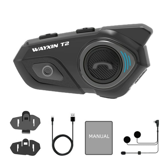 Amdohai WAYXIN Motorcycle Helmet Intercoms 2-Way 30M BT Headset Noise Reduction Headphone IP67 Waterproof Support Hands-Free Calls Auto-Answer Stereo Music