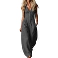 thumbnail image 2 of Hvogkswy Cargo Jumpsuits for Women V-Neck Sleeveless Adjustable Strap Button Front Romper Fashion Comfy Outdoor Hiking Casual Wide Leg Jumpsuit, 2 of 7