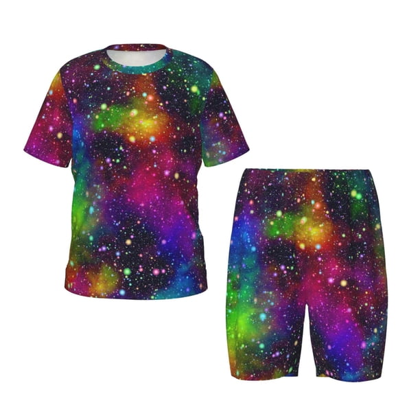 Fotbe Bright Universe Pijama Estampada de 2 Piezas para Niños – Ropa de Dormir de Manga Corta Cómoda para Niños y Niñas, Camiseta y Shorts de Algodón-4X-Large