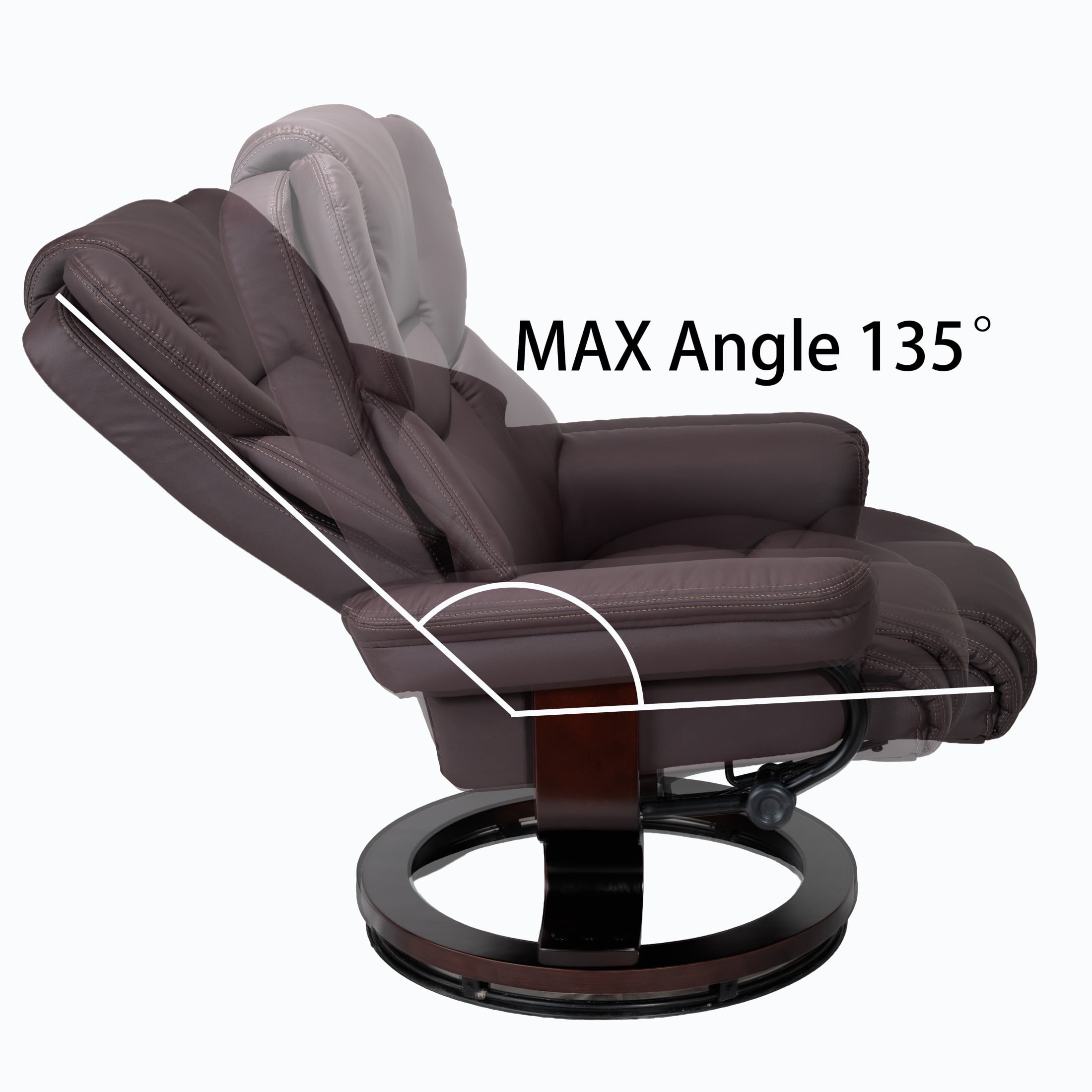 Noble House 8-Point Heated Massage Recliner with Ottoman, Durable Faux Leather Lounge Chair with Bent Wood Base, Brown