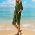 thumbnail image 6 of Sevevn Women's Summer Cotton And Linen Shorts Pants Short Sleeve Shirt Set Casual Two-Piece Suit Short Sleeve V-Neck Top/Shirt Set Family Gifts Green XXL, 6 of 9