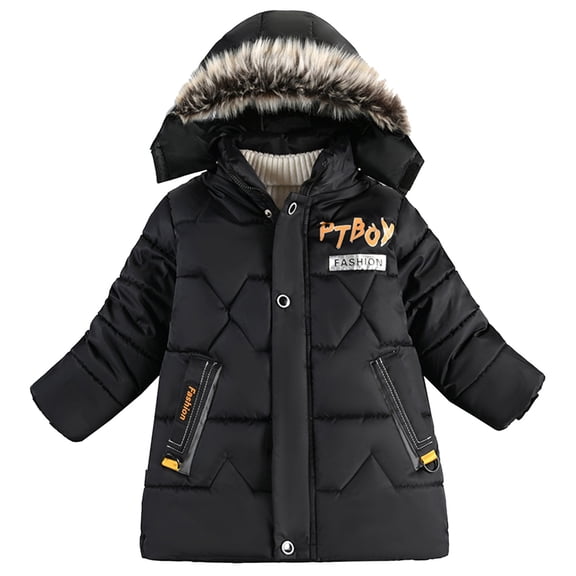 Bysome Boys Hoodie Coat Winter Fashion Long Sleeve Warm Thicken Jacket Fall Winter Outdoor Kids Clothes Black Size 6-7 Years