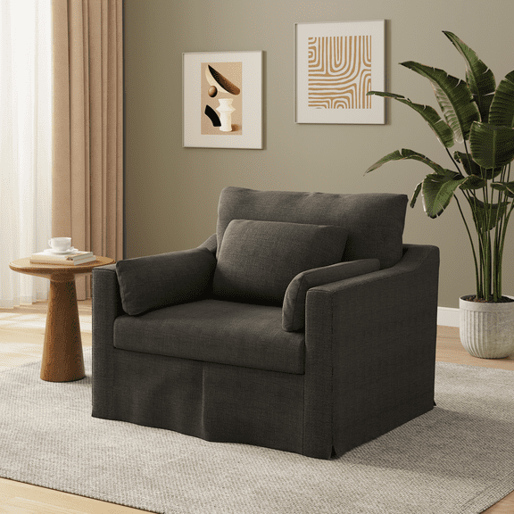 42" Modern Armchair, Coastal Accent Chair, Deep Seat Slicovered Chair, Chenille Fabric, Black