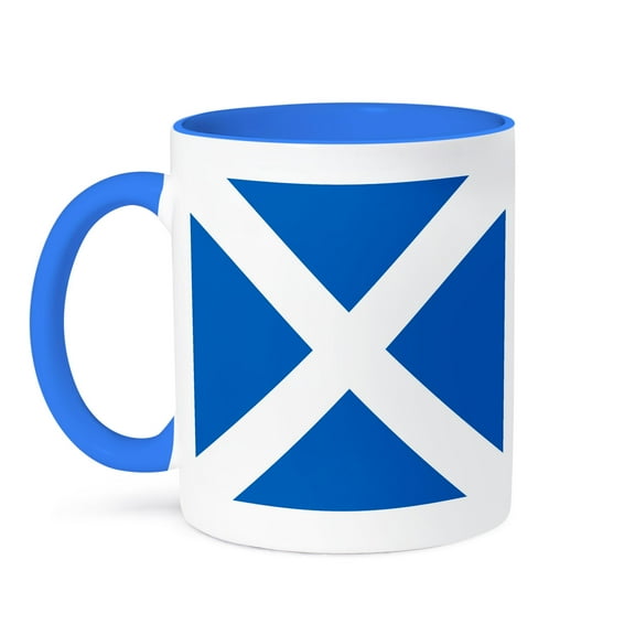 3dRose, Flag of Scotland - Scottish blue with white Saint Andrews Cross Saltire - Scots UK United Kingdom, 15oz Two-Tone Blue Mug