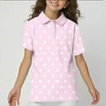 thumbnail image 2 of Lumtrix Short Sleeve Girls Tops 2025 Boho Polka Dot Cute V Neck Interlock Polo Shirts for 3-14 Years Pink 150, 2 of 5
