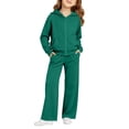 thumbnail image 2 of YOUYEDIAN Girls 2 Piece Sweatsuit Casual Athletic Hooded Zipper Jackets Elastic Waist Wide Leg Sweatpants, 2 of 5
