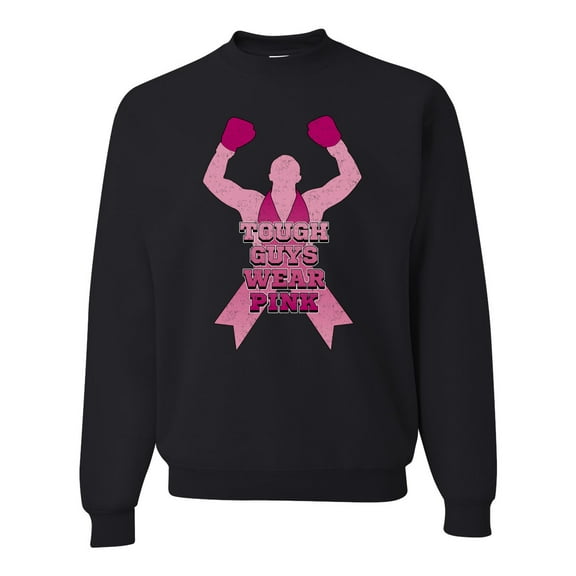 Wild Bobby Tough Guys Wear Pink Boxer Breast Cancer Awareness Unisex Crewneck Sweatshirt, Black, Small