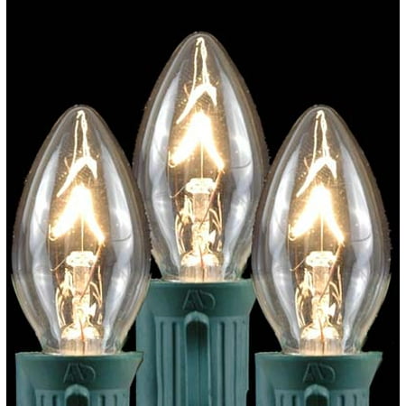 Novelty Lights 25 Pack C7 Outdoor String Light Christmas Replacement Bulbs, C7/E12 Candelabra Base, 5 Watt