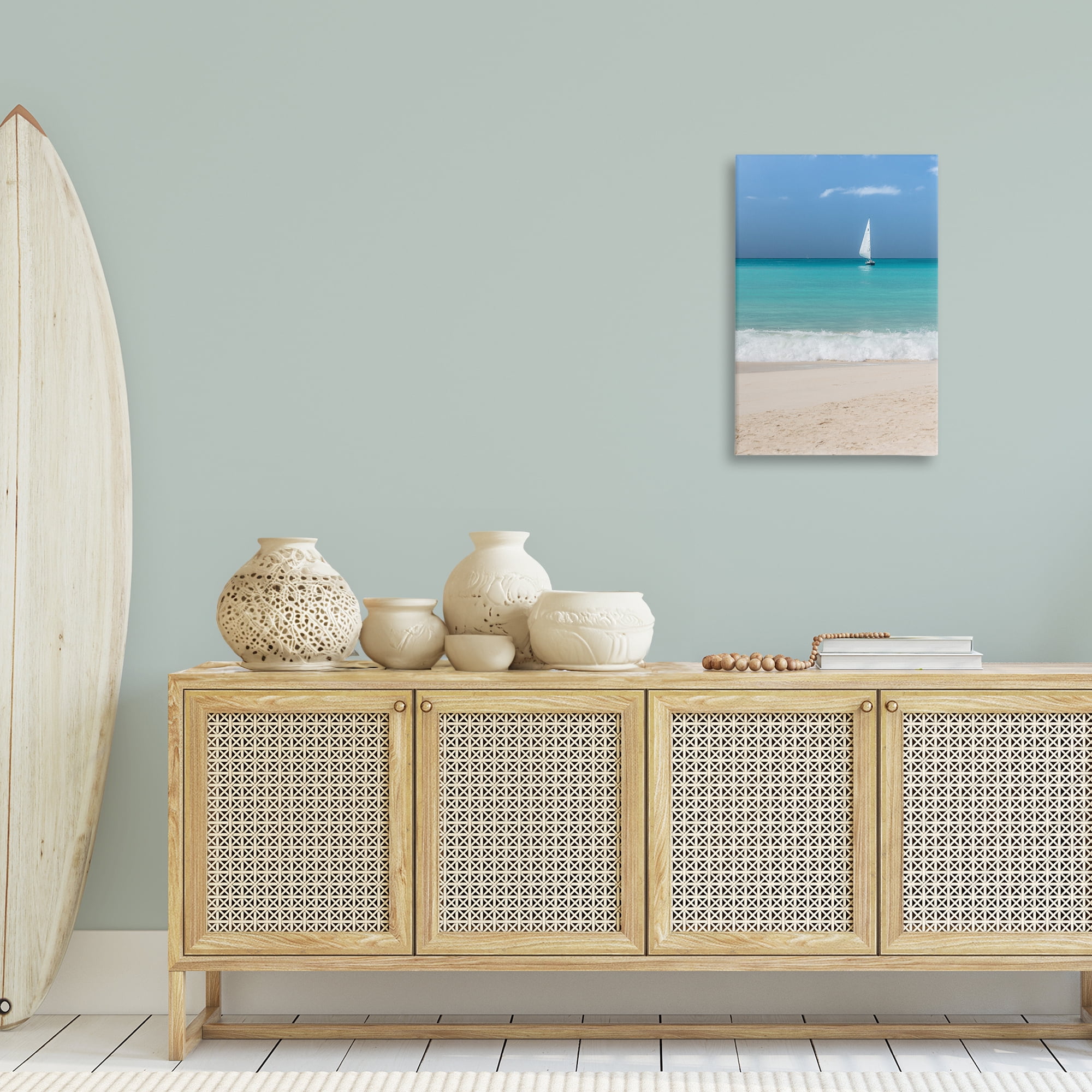 Stupell Industries Lone Sailboat Beach Tide Nautical & Beach Photography Wrapped Canvas Art Print Wall Art, 20 x 30