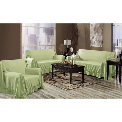 VENICE 3 PIECE SET SOFA LOVESEAT & CHAIR FURNITURE THROW COVERS, RUFFLE BORDER - Picture 12 of 13