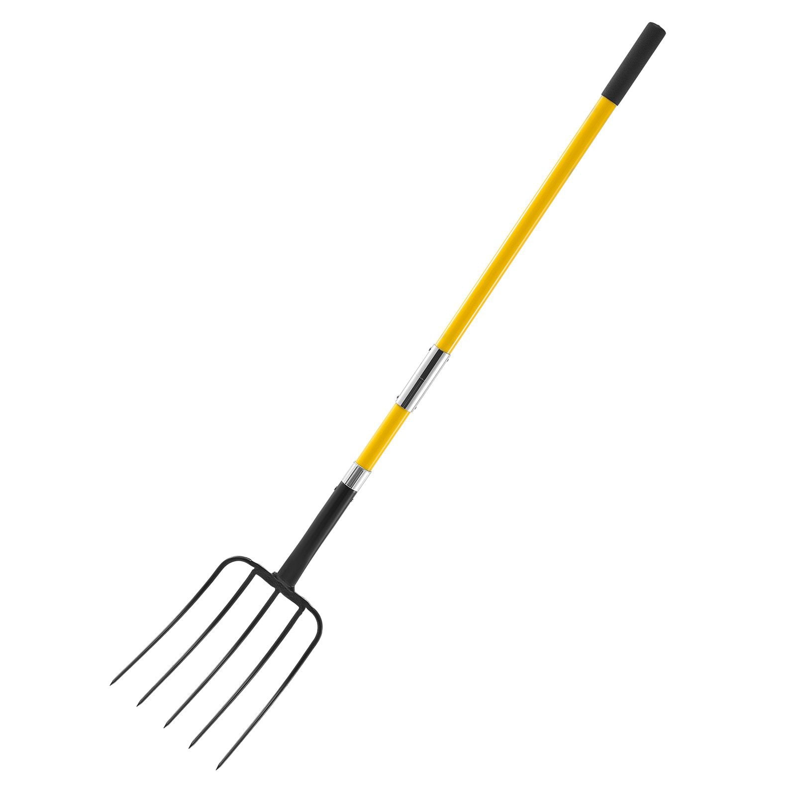 57" Heavy Duty Garden Fork with Fiberglass Handle, Reinforced Connection, Non-Slip Y-Shaped Grip, 5-Tine Pitchfork for Leaves Mulch Hay Straw