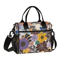 FORMRS Insulated Lunch Bag Unisex Large Capacity with Shoulder Strap, Colorful Flowers