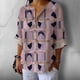 thumbnail image 3 of Camisa domirica Business Casual de lino con mangas 3/4 para mujer, color morado, 3 of 3