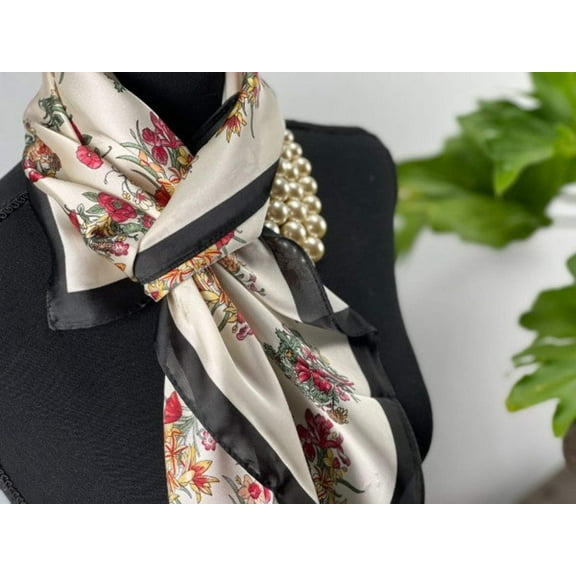 Charming Floral Oriental Satin Polyester Silk Feeling Scarf Shiny vibrant floral color Vintage design scarf shawl wrap Head scarfbr|SOL24A236