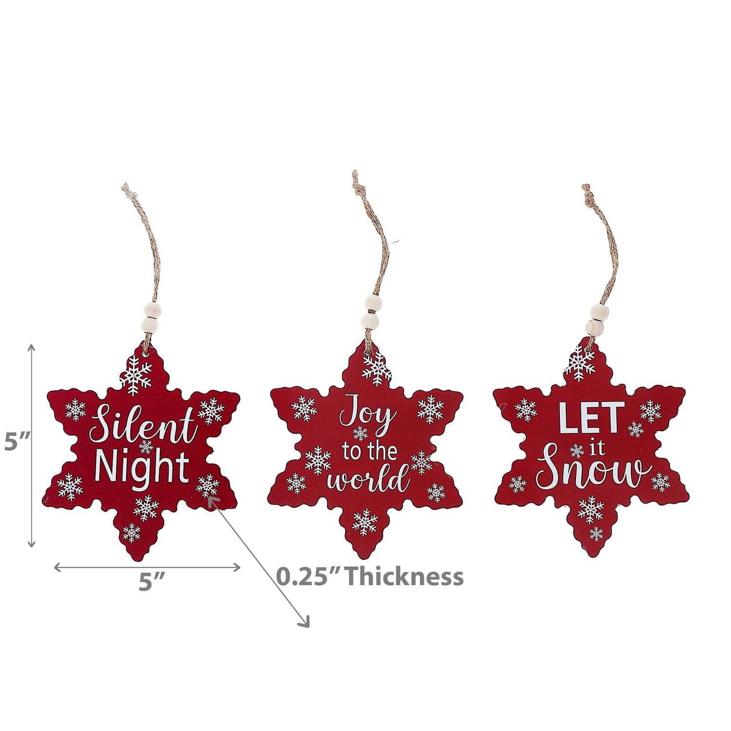 Christmas Flat Snowflake Shape Ornament - Set of 6