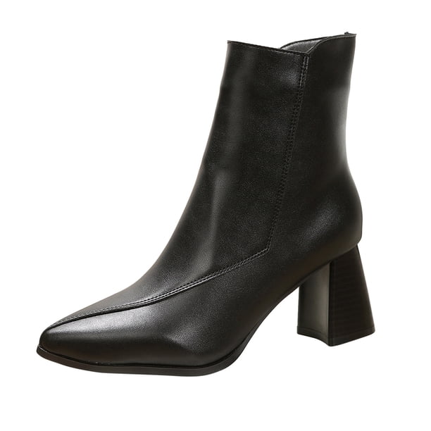 NECHOLOGY Botas Mujer Adulto Femenino Zapatos Botines de mujer Botas de moda de tacón grueso con cremallera lateral en punta de cuero de color sólido retro para mujer (Black, 6.5)
