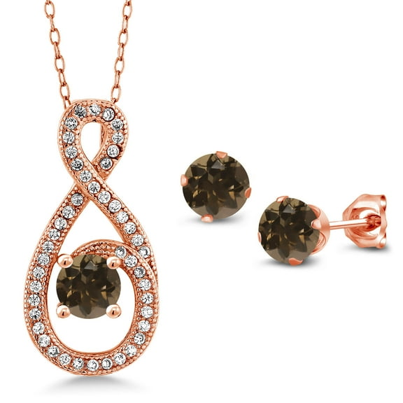 Gem Stone King 2.10 Ct Brown Smoky Quartz 18K Rose Gold Plated Silver Pendant and Earrings Jewelry Set
