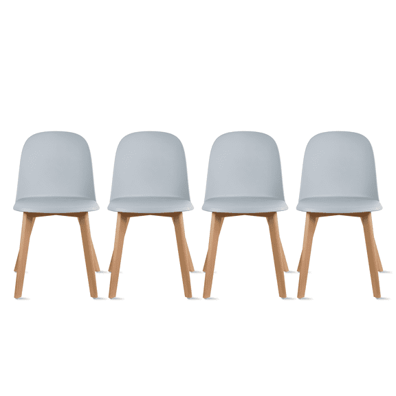 Set of 4 Modern Armless Dining Chair Set with Molded Plastic Seat Shell and Solid Wooden Legs, Gray
