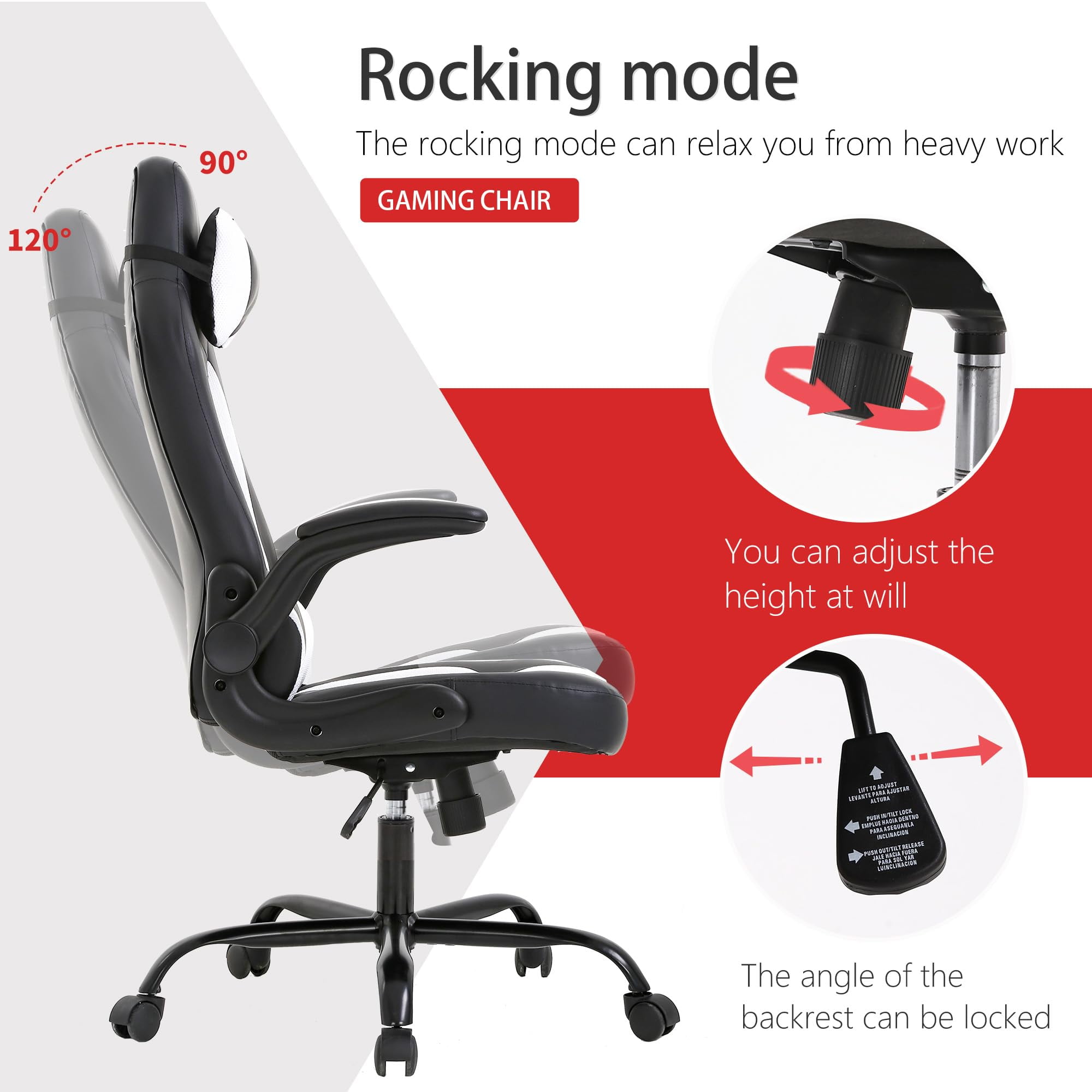 PayLessHere Gaming Chair - Ergonomic Office Chair w/ Lumbar Support, Adjustable Headrest & Arms, White