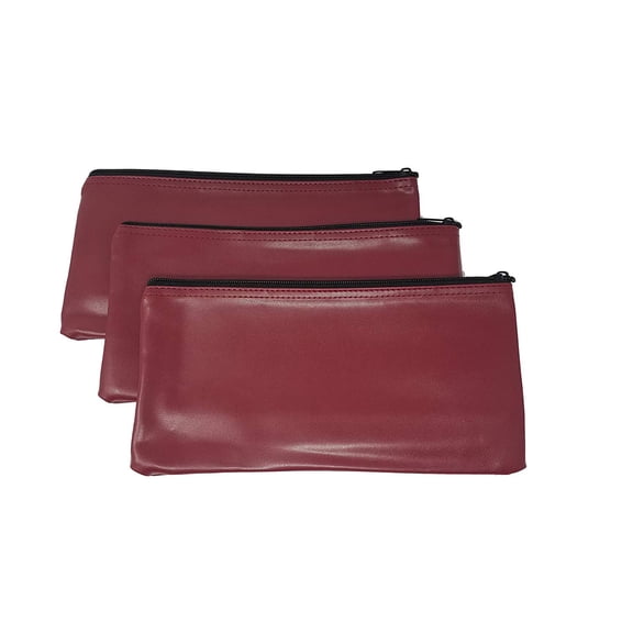 3 Piece Set PM Company Security Bank Deposit Bag / Utility Zipper Coin Bag / Pouch Safe Money Organizer Bag / 11 X 5.5 Inches (FREE RETURN) (BANK BAG-PACK OF 3 - Maroon)