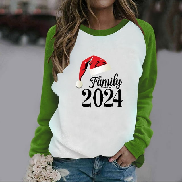 Jienlioq Hauts pour Femmes Tendance Imprimé Poitrine Col Rond Manches Longues Chandail Cyberlundi