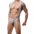 thumbnail image 3 of Men's Ice Silk Jockstrap Leotard Underwear Jumpsuits Wrestling Singlet Bodysuit, 3 of 6