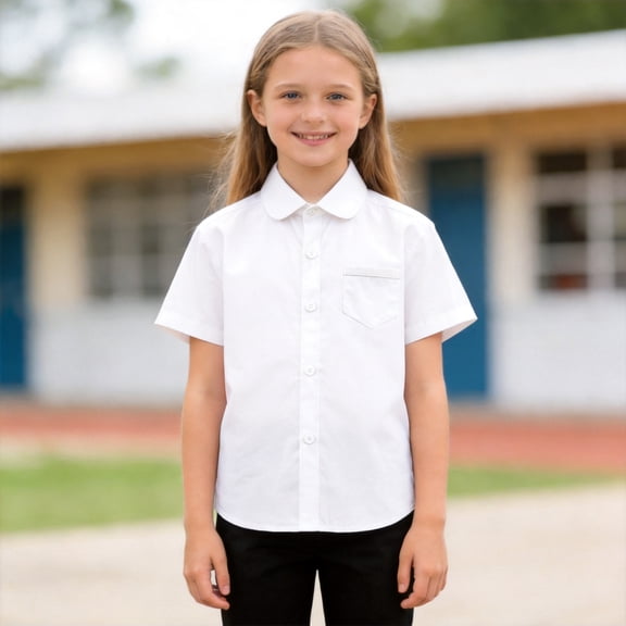 Girls Boys Short Sleeve Fashion Casual Dress Shirts White Button Down Shirts Summer Formal School Uniform Shirt with Pocket 8-9 Years